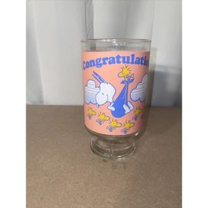 Peanuts Snoopy & Woodstock Flying In Clouds•Pink Sky•Large Glass Cup•28 oz•